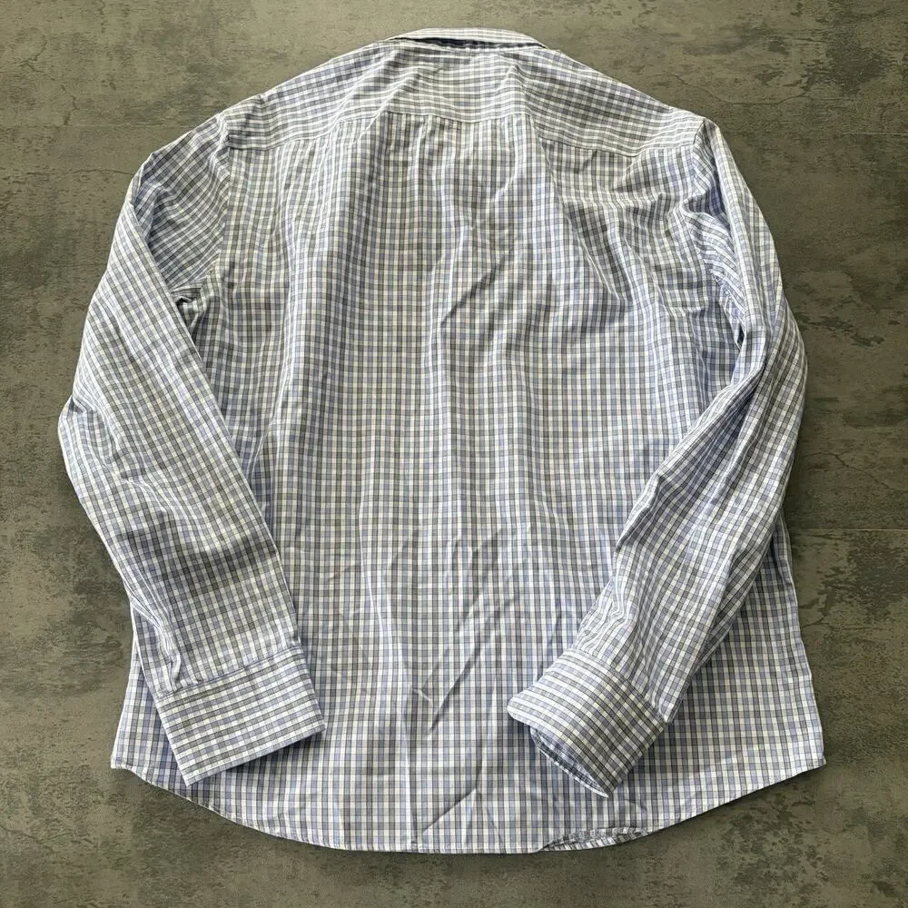 UNTUCKit Mens Large Blue White Plaid Wrinkle Free Button Down Shirt